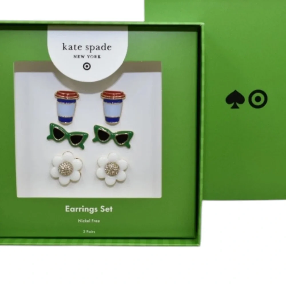 Kate Spade x Target Stud Earrings Set Sunglasses Flowers Coffee Cups 3 Pairs